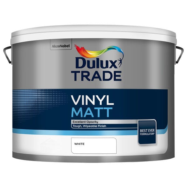 Dulux Trade Vinyl Matt White 10L Gibbs & Dandy